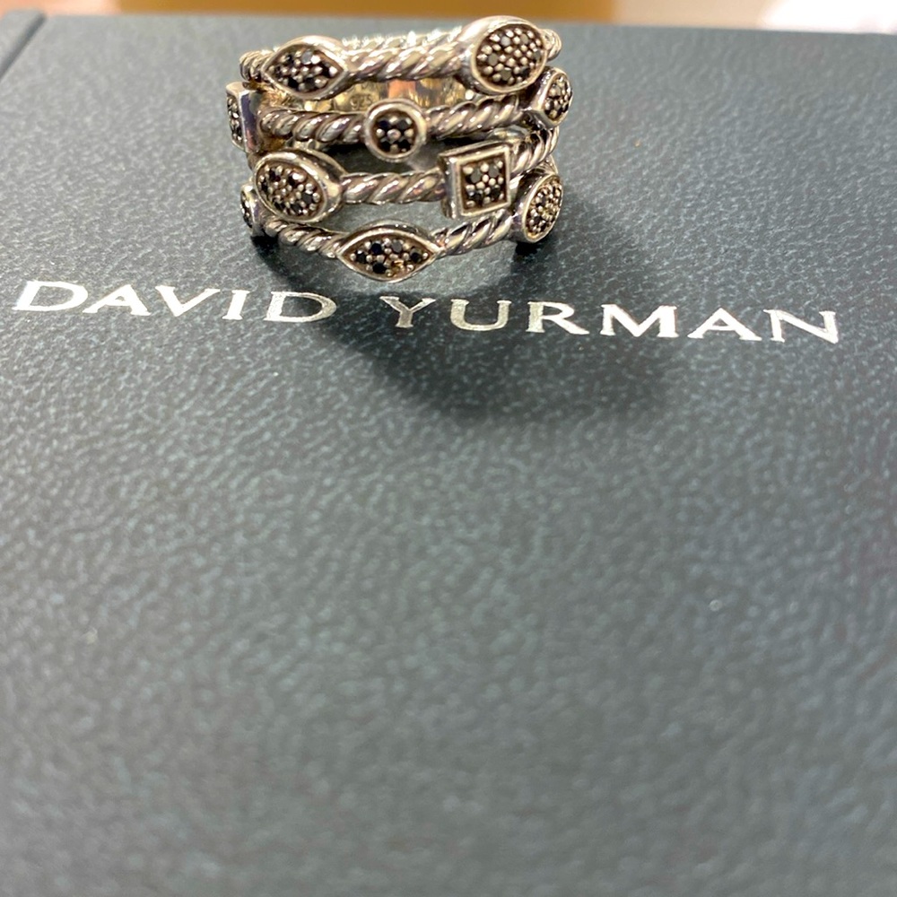 David Yurman Stacked black diamond ring
